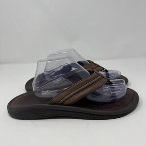 OluKai Hokua Leather Mens Flip Flops Sandals Brown US M 11 EUR 44